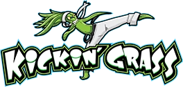 Kickin' Grass and Takin' Names Lawn Care Logo